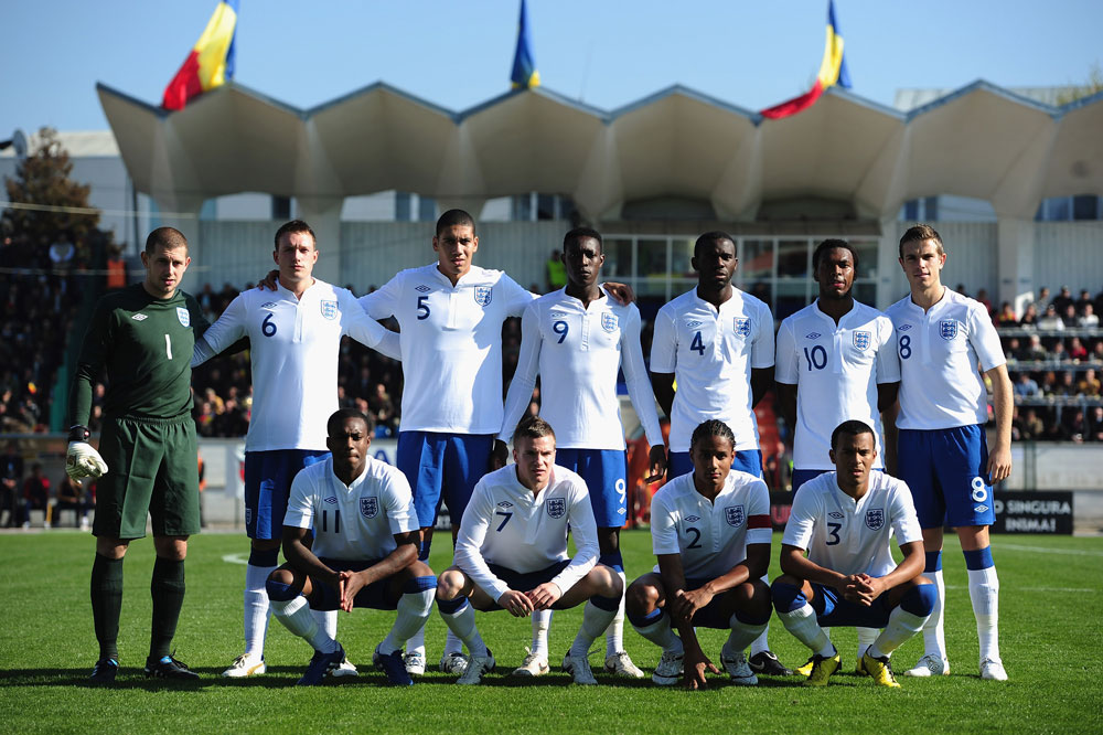 England Under-21s line up v Romania